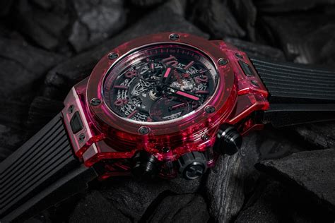 hublot big bang in red and blue sapphire cases